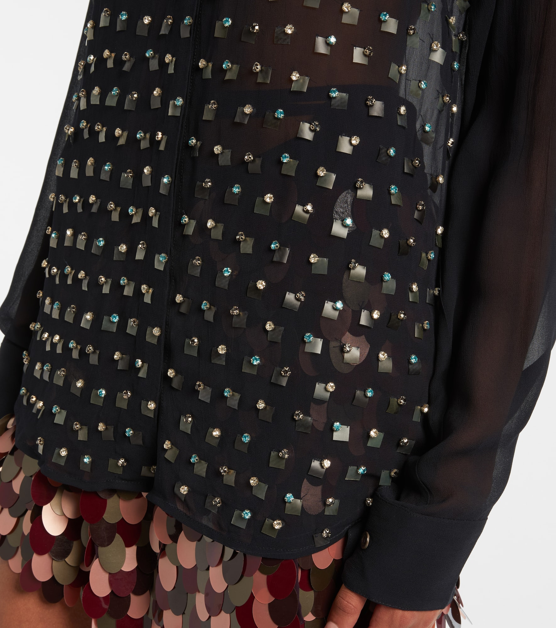 Crystal-embellished sheer shirt - 5
