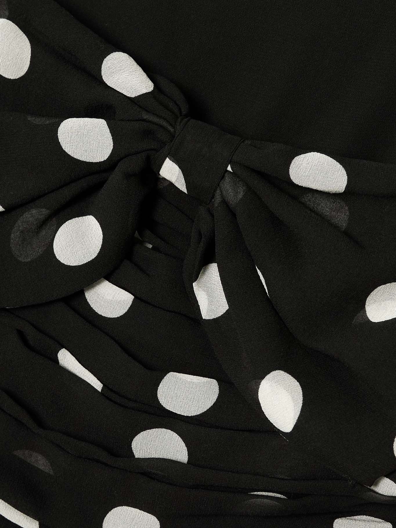 Maryanna bow-detailed ruched polka-dot silk-georgette midi dress Black - 4