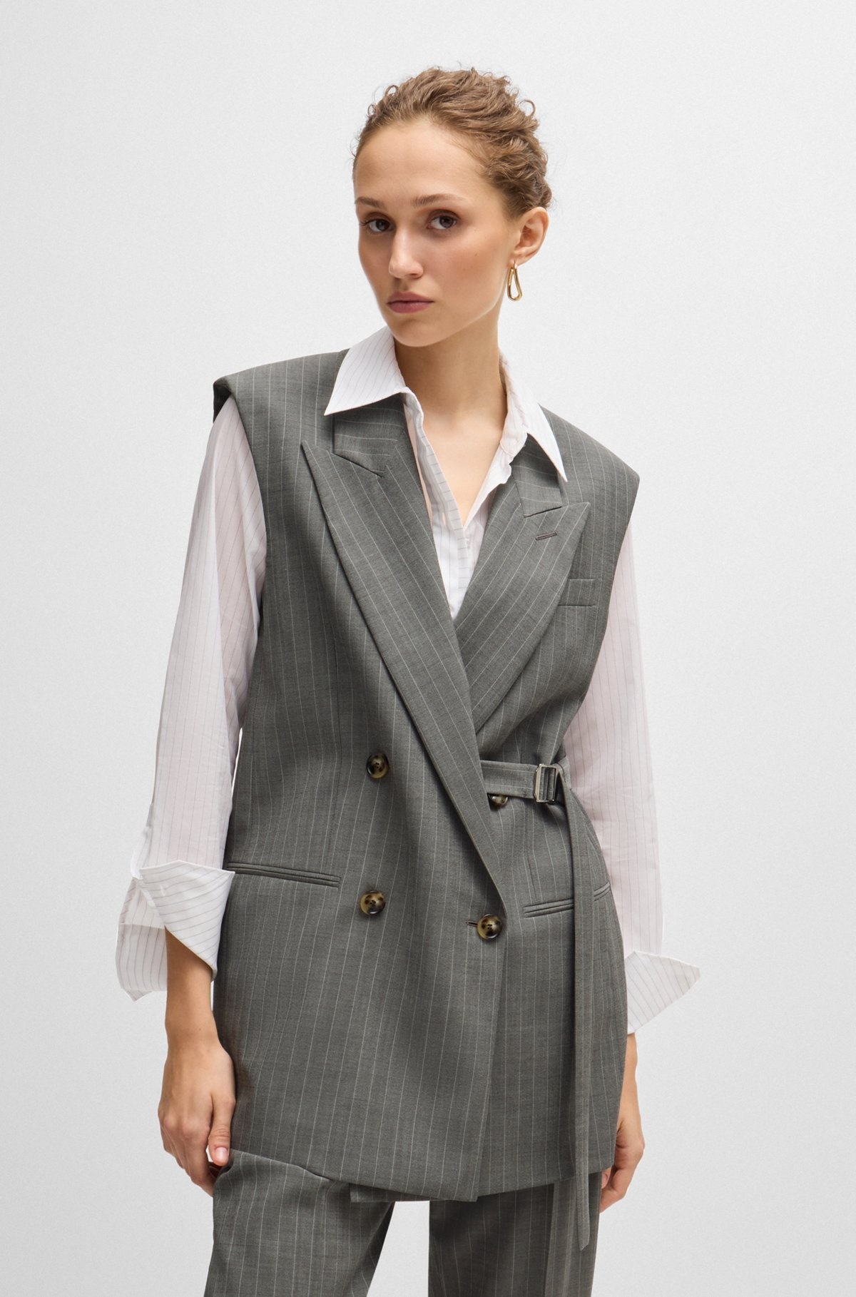 LONGLINE DOUBLE-BREASTED WAISTCOAT IN STRIPED WOOL - 2