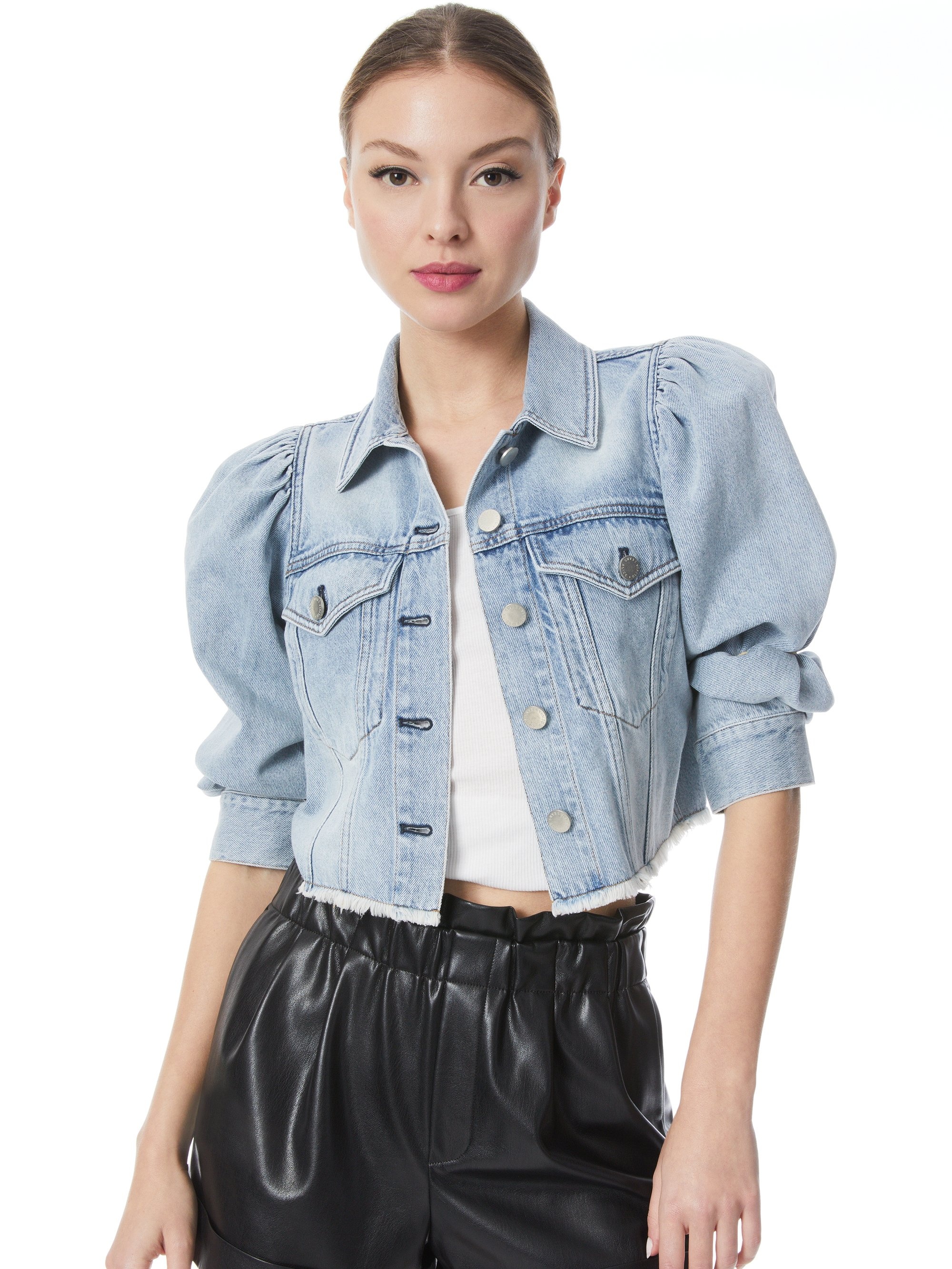 LANA PUFF SLEEVE DENIM JACKET WITH RAW HEM - 2