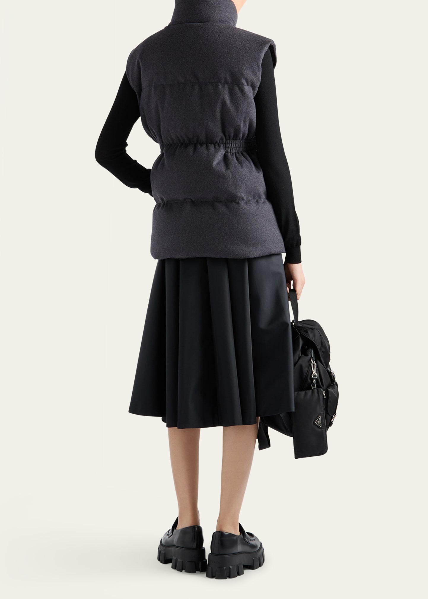 Leather Belted Wool Puffer Vest - 3