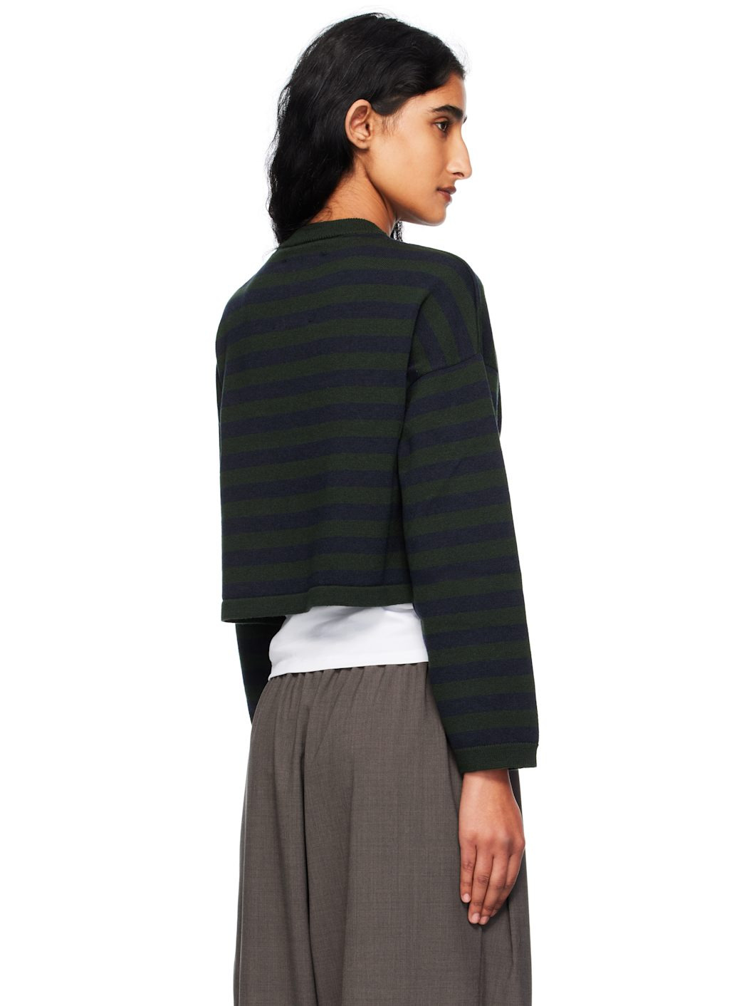 Green Merino Wool Striped Cardigan - 3