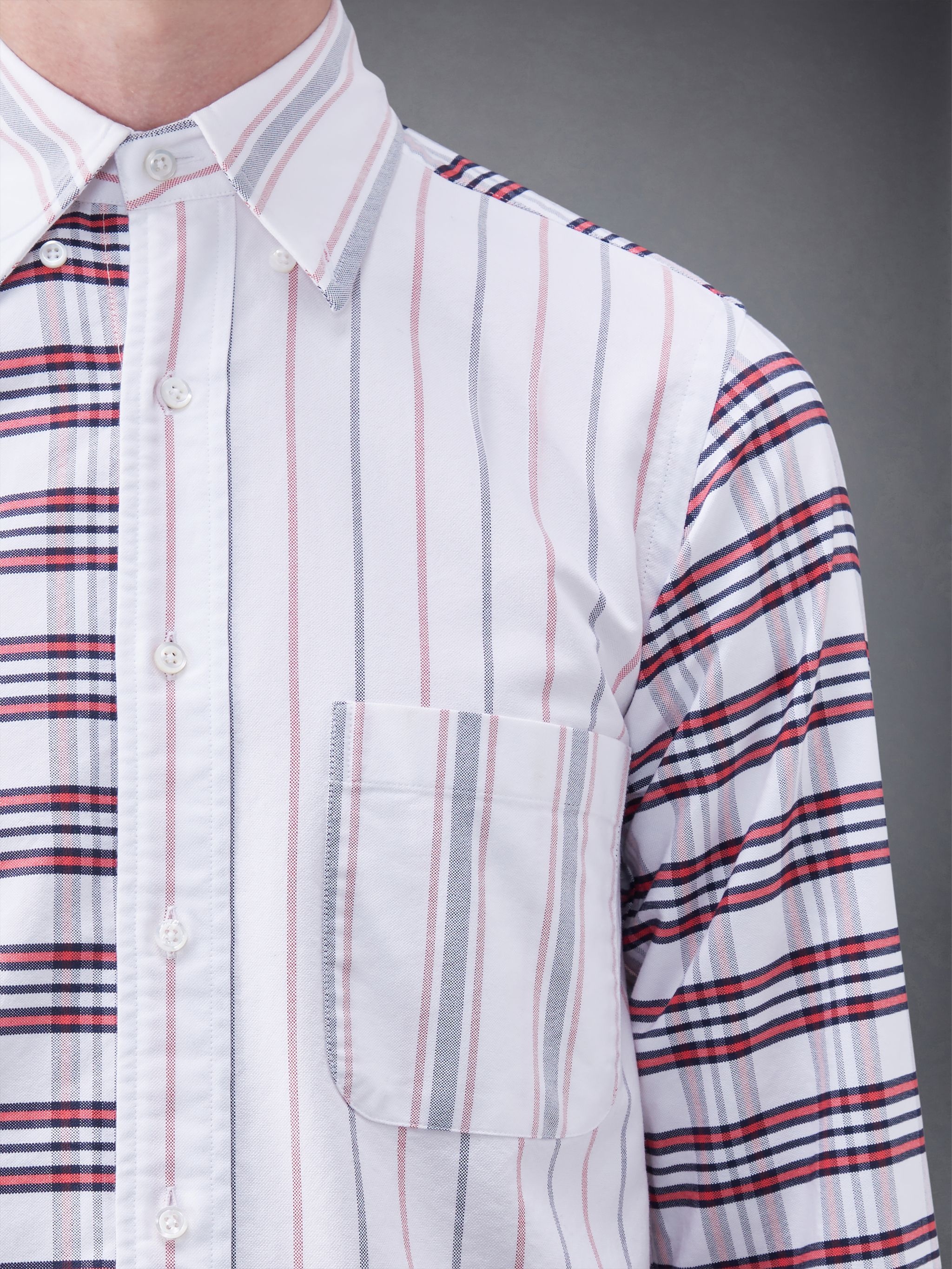Fun-Mix Tattersall Stripe Oxford Round Hem Shirt - 8