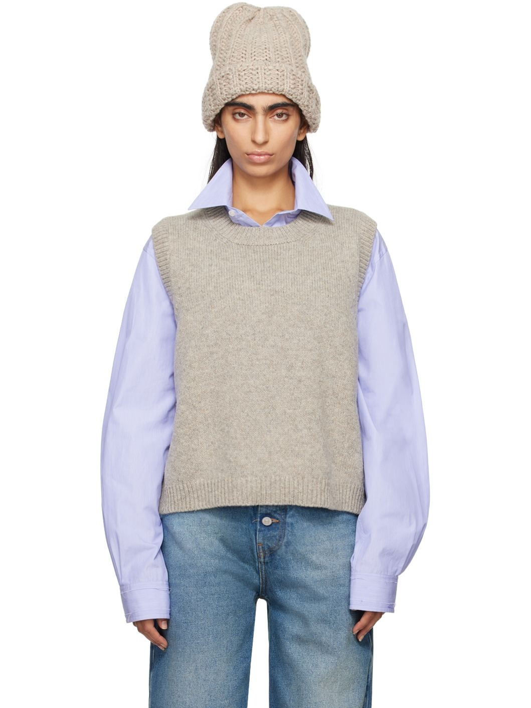 Beige Shetland Wool Tank Top - 1
