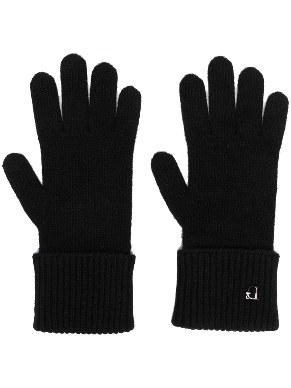 logo-charm knitted gloves - 1