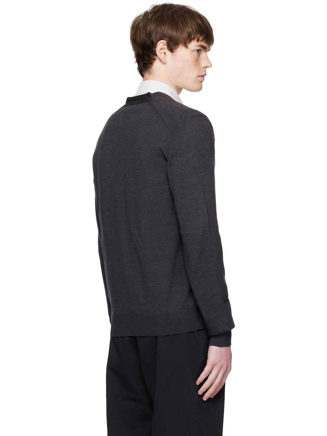 Gray Double Bold Fox Head Patch Regular Cardigan - 3