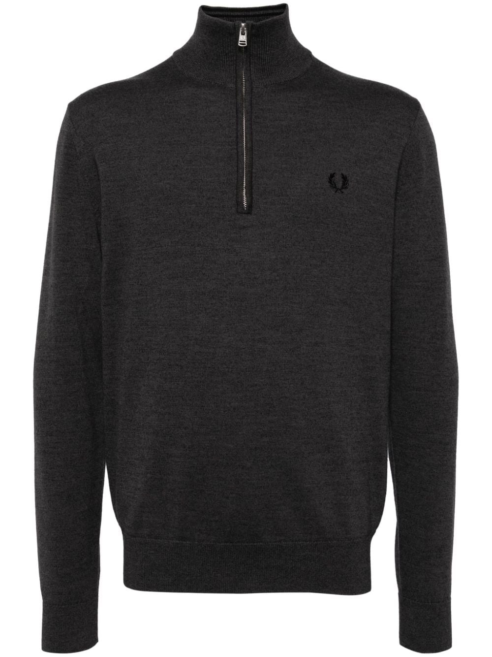 logo-embroidered half-zip jumper - 1