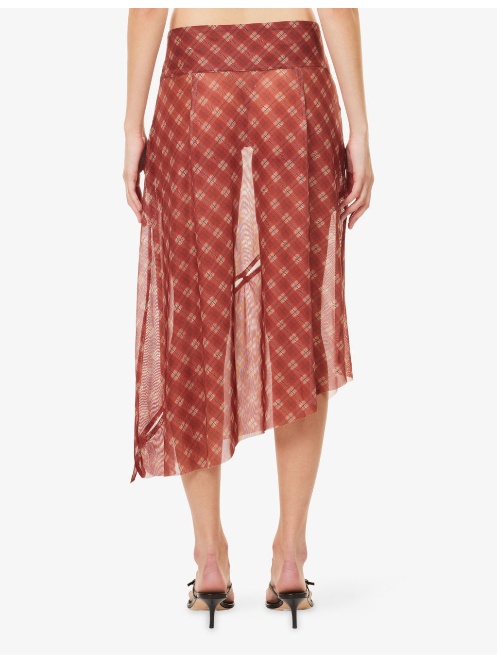 Retro Check Asymmetric Stretch-Woven Midi Skirt - 4