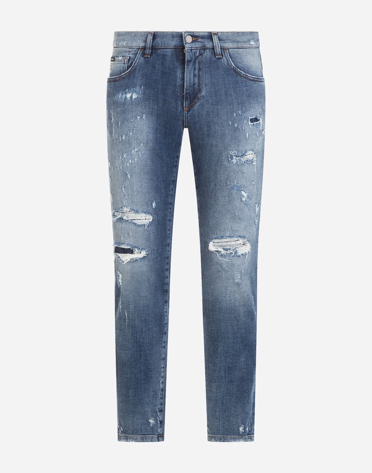 Light blue skinny stretch jeans with rips - 3