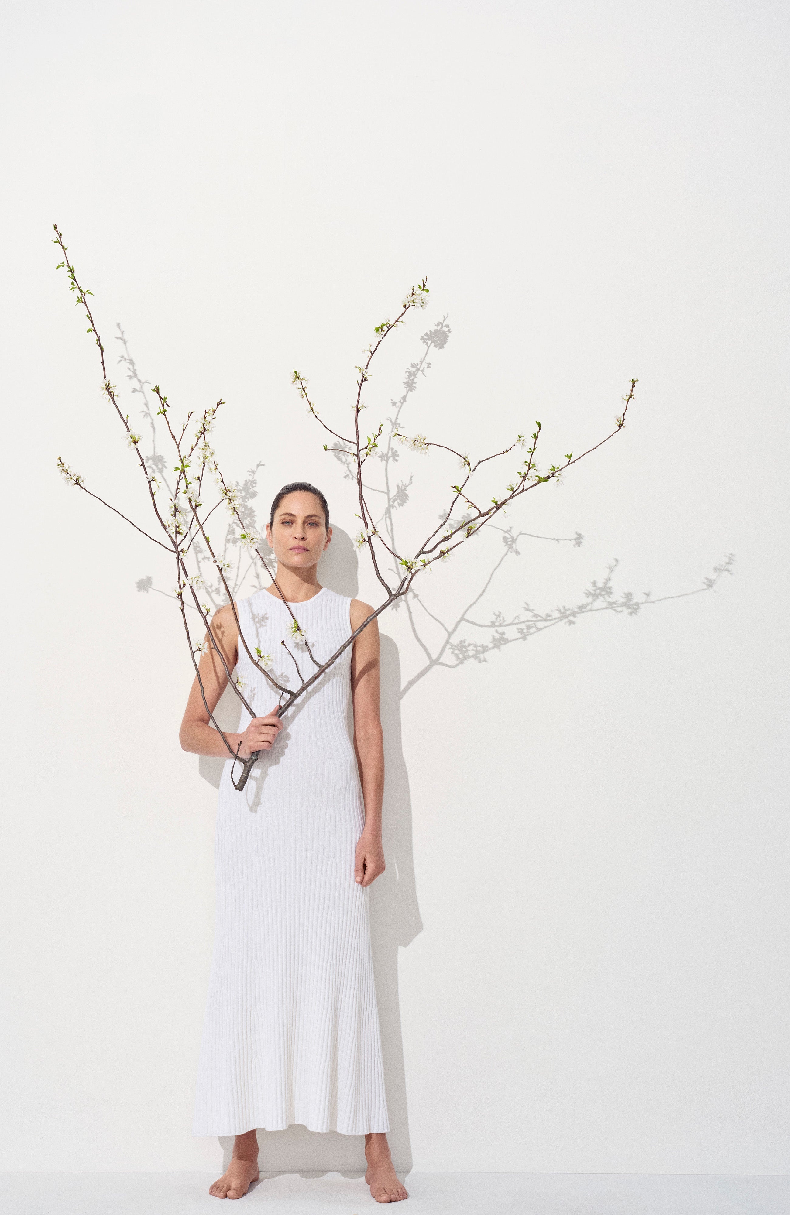 Meier Knit Midi Dress in Ivory Merino Wool Cashmere - 2