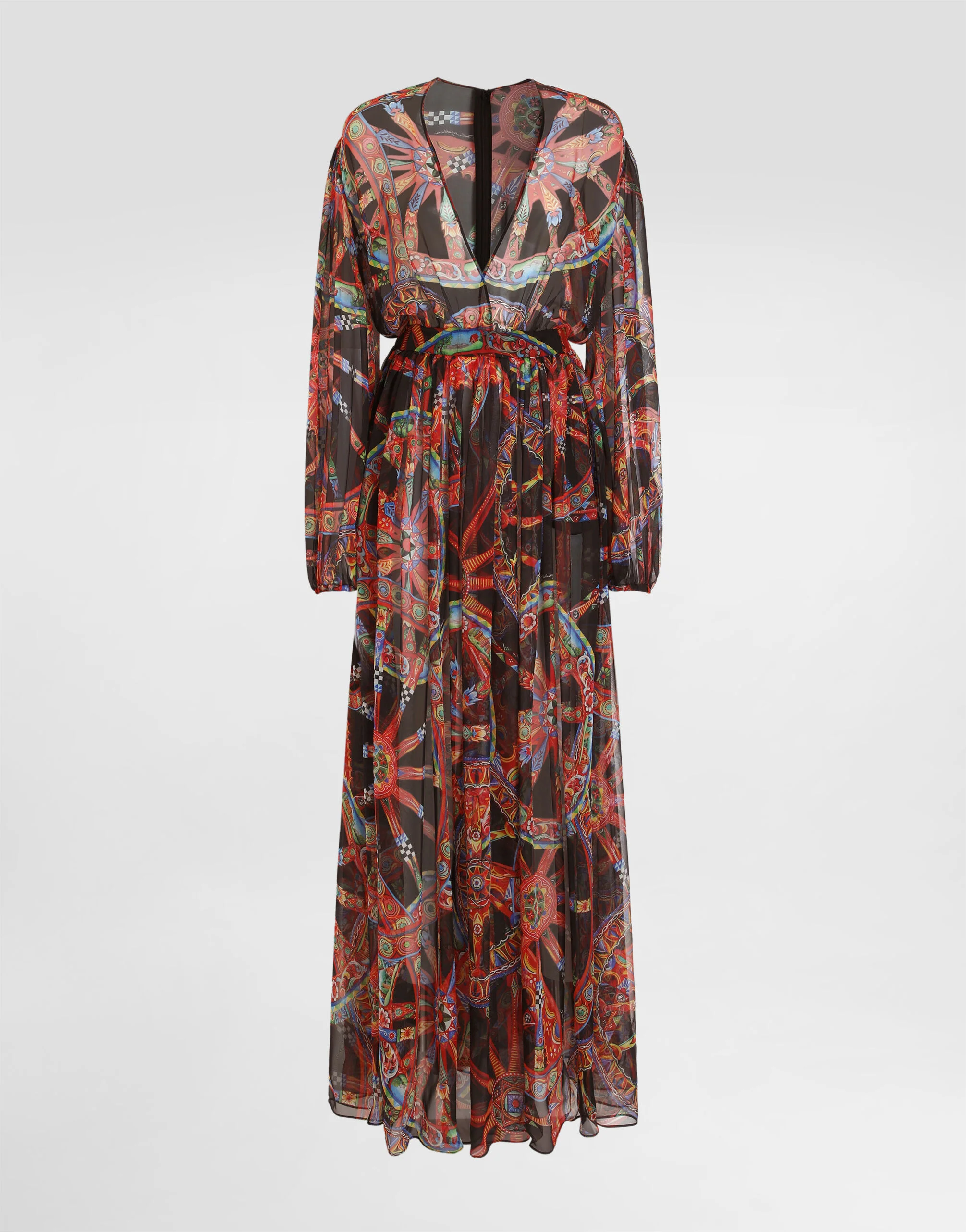 Carretto-print chiffon long dress - 1