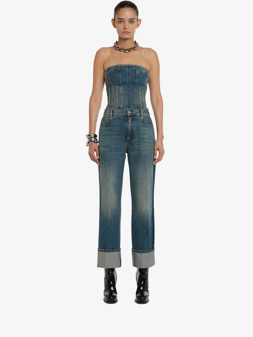 Women's Bustier Denim Top in Washed Blue - 2