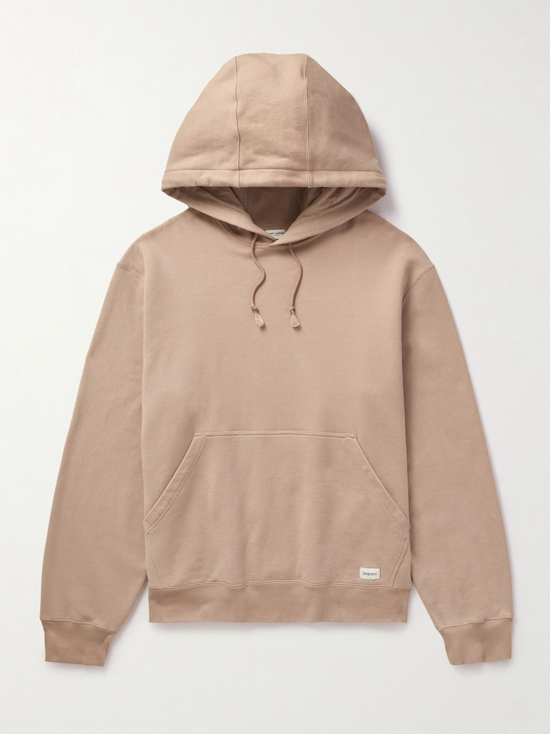 Oversized Logo-Appliquéd Cotton-Jersey Hoodie Beige - 1