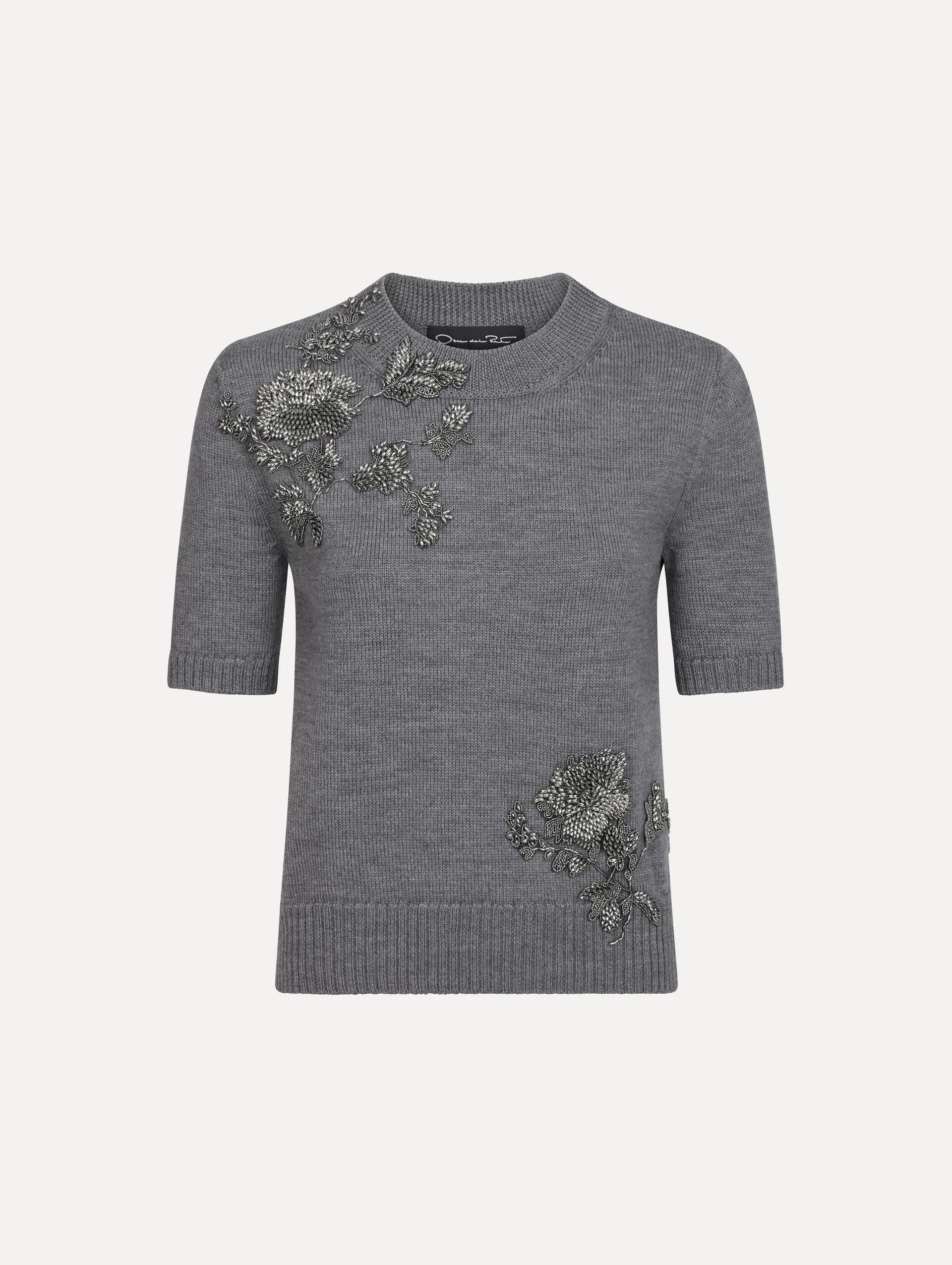 BEADED PEONY EMBROIDERED PULLOVER - 1