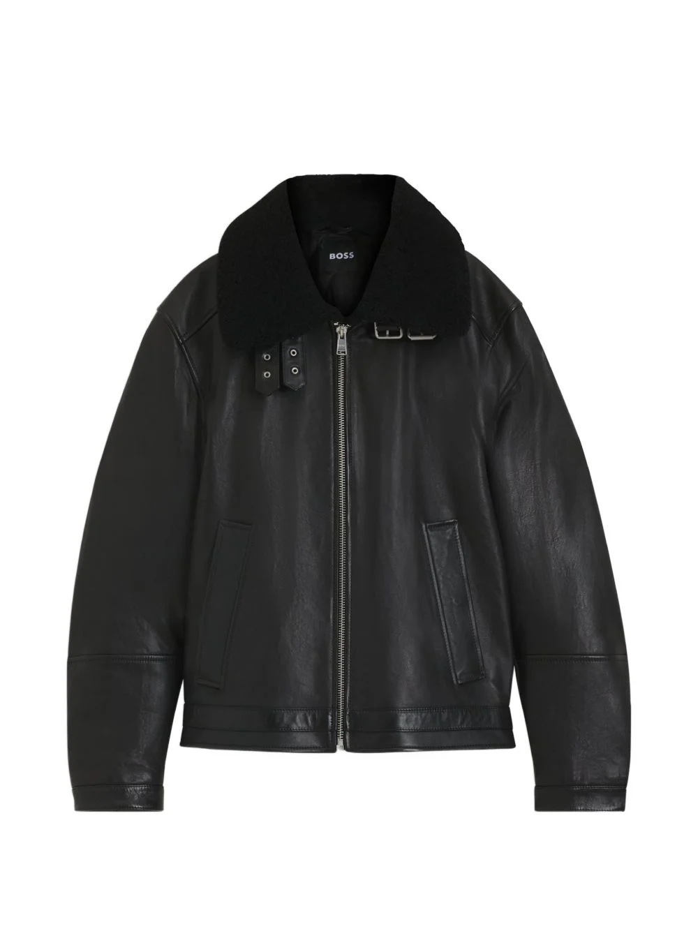 shearling-collar zip-fastening jacket - 1