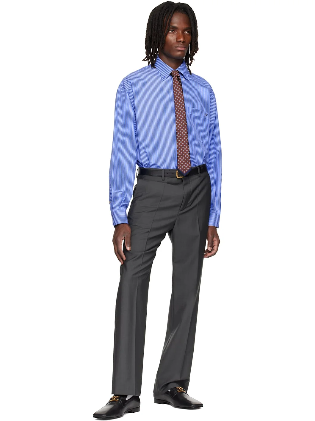 Orange & Navy Valentie Silk Jacquard Tie - 1