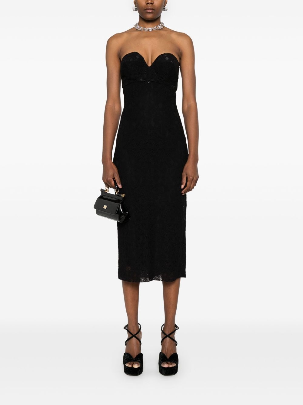 strapless lace dress - 2