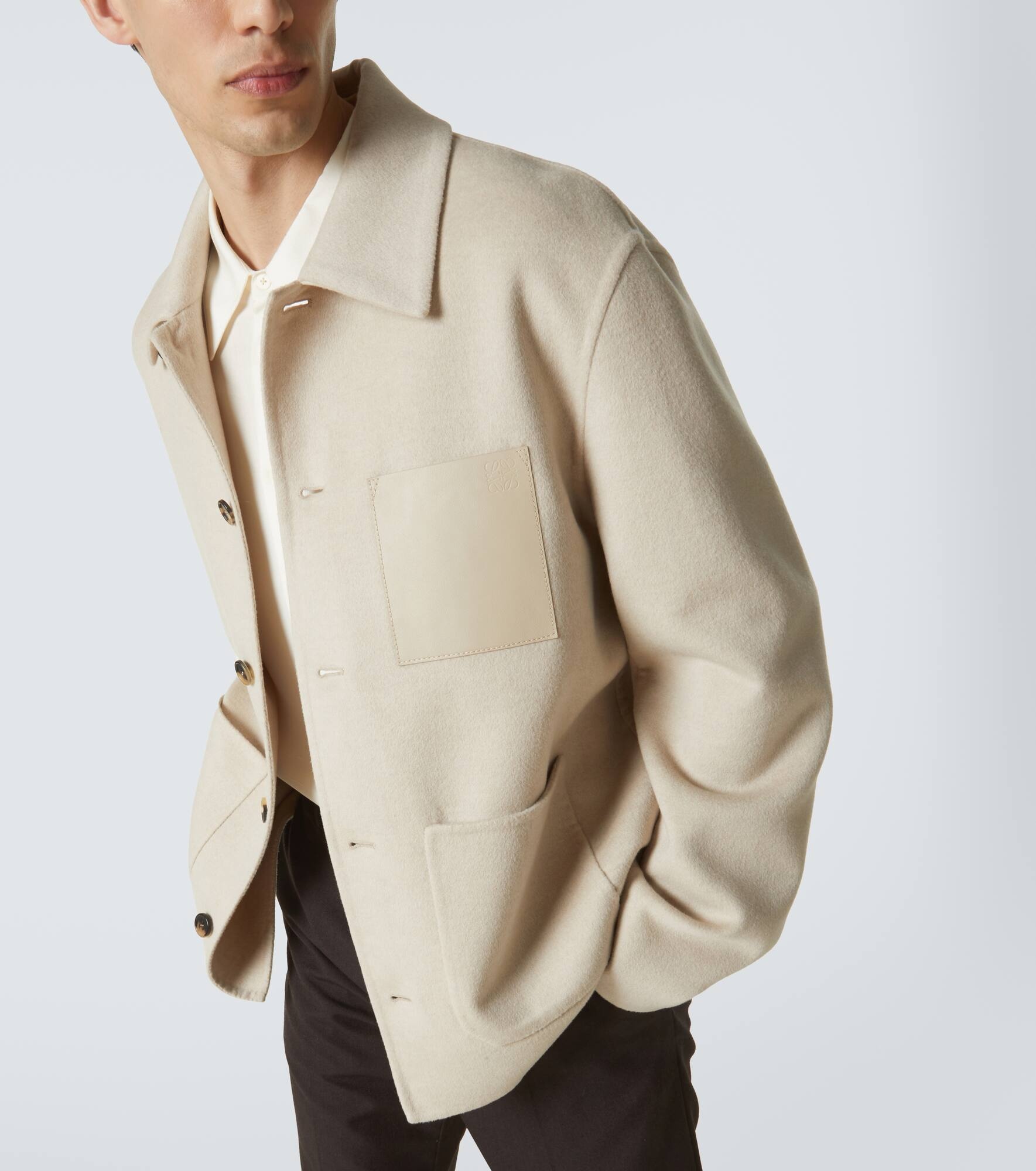 Leather-trimmed wool and cashmere jacket - 5
