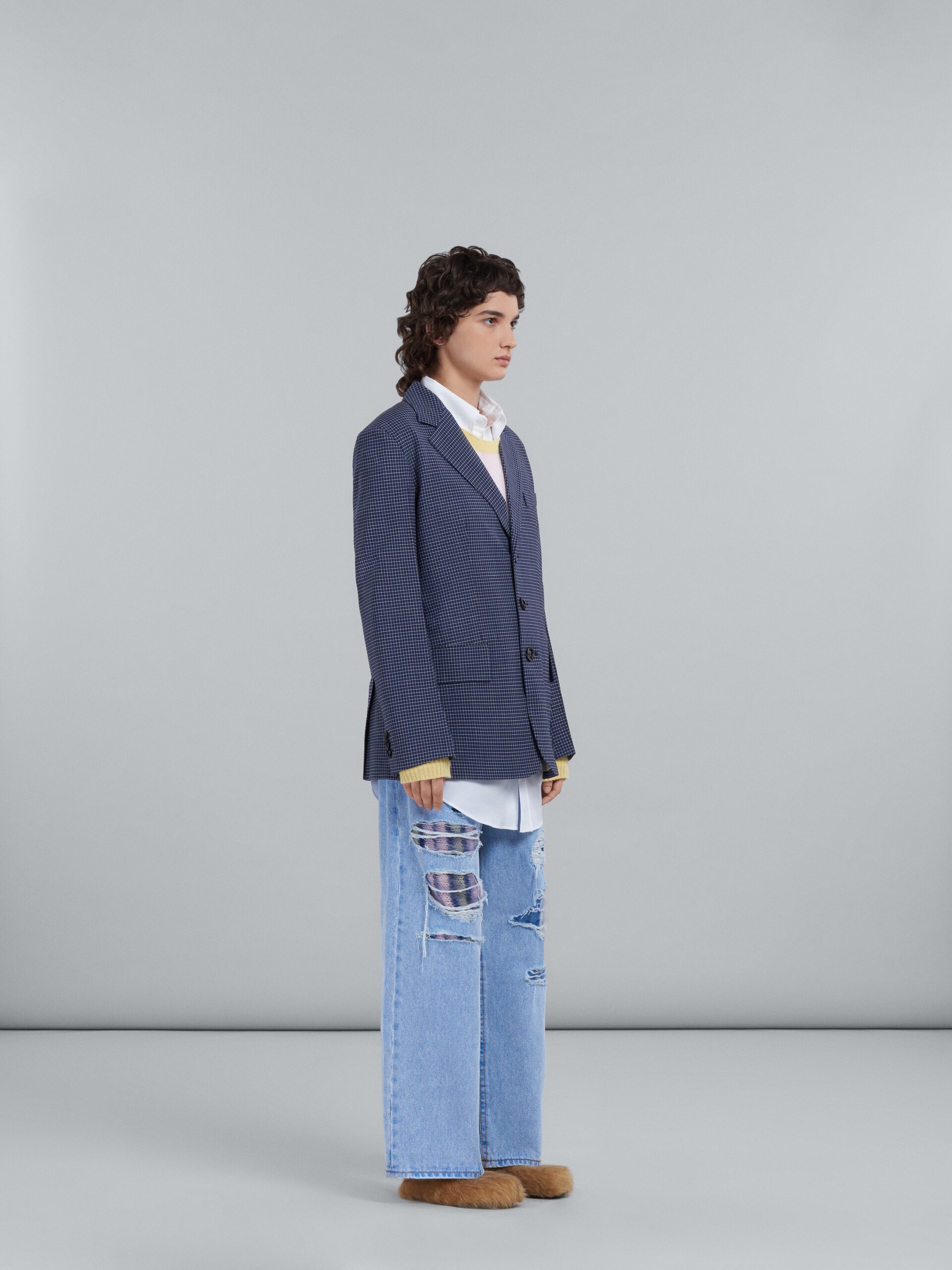 LONG WOOL BLAZER WITH GREEN CHECKS - 6