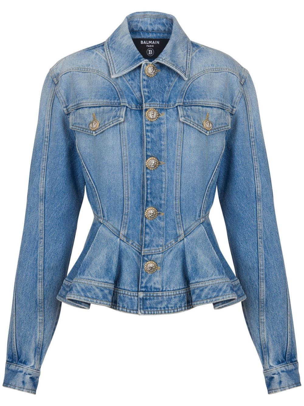 logo-buttons pleated denim blazer - 1