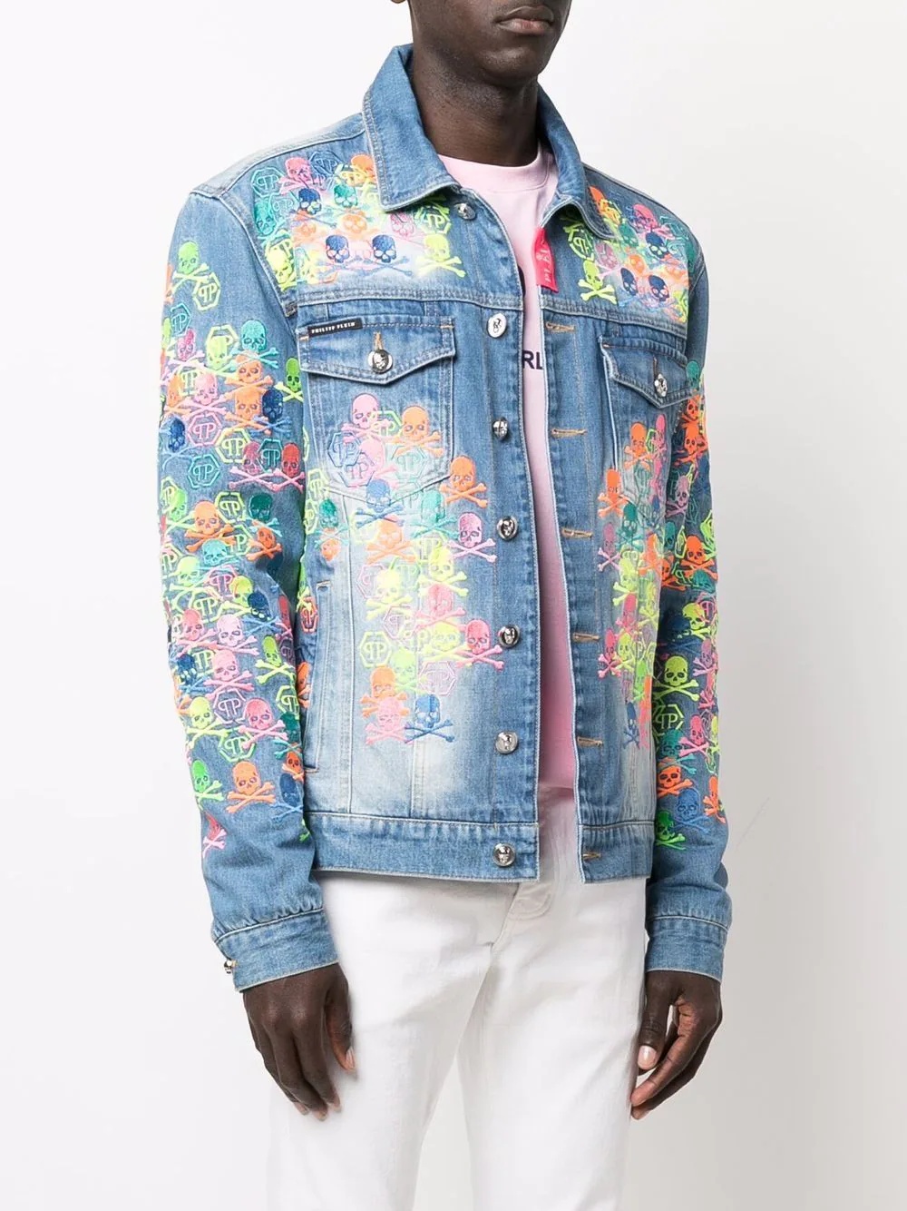 embroidered-skull logo denim jacket - 3