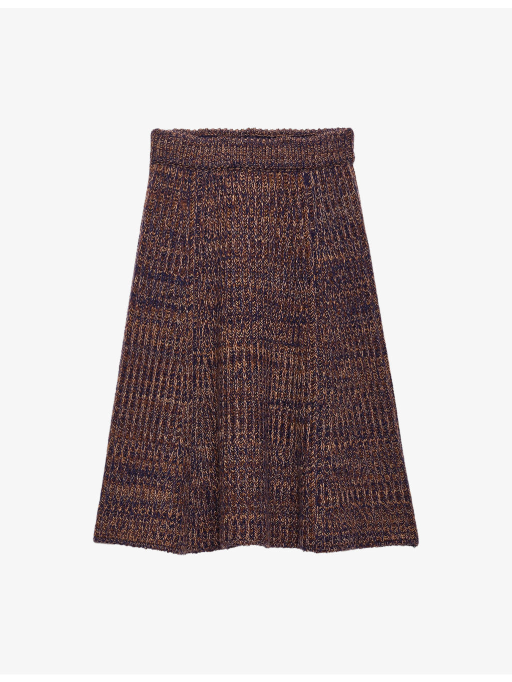 Ribbed Flared Knitted Wool Midi Skirt - 1