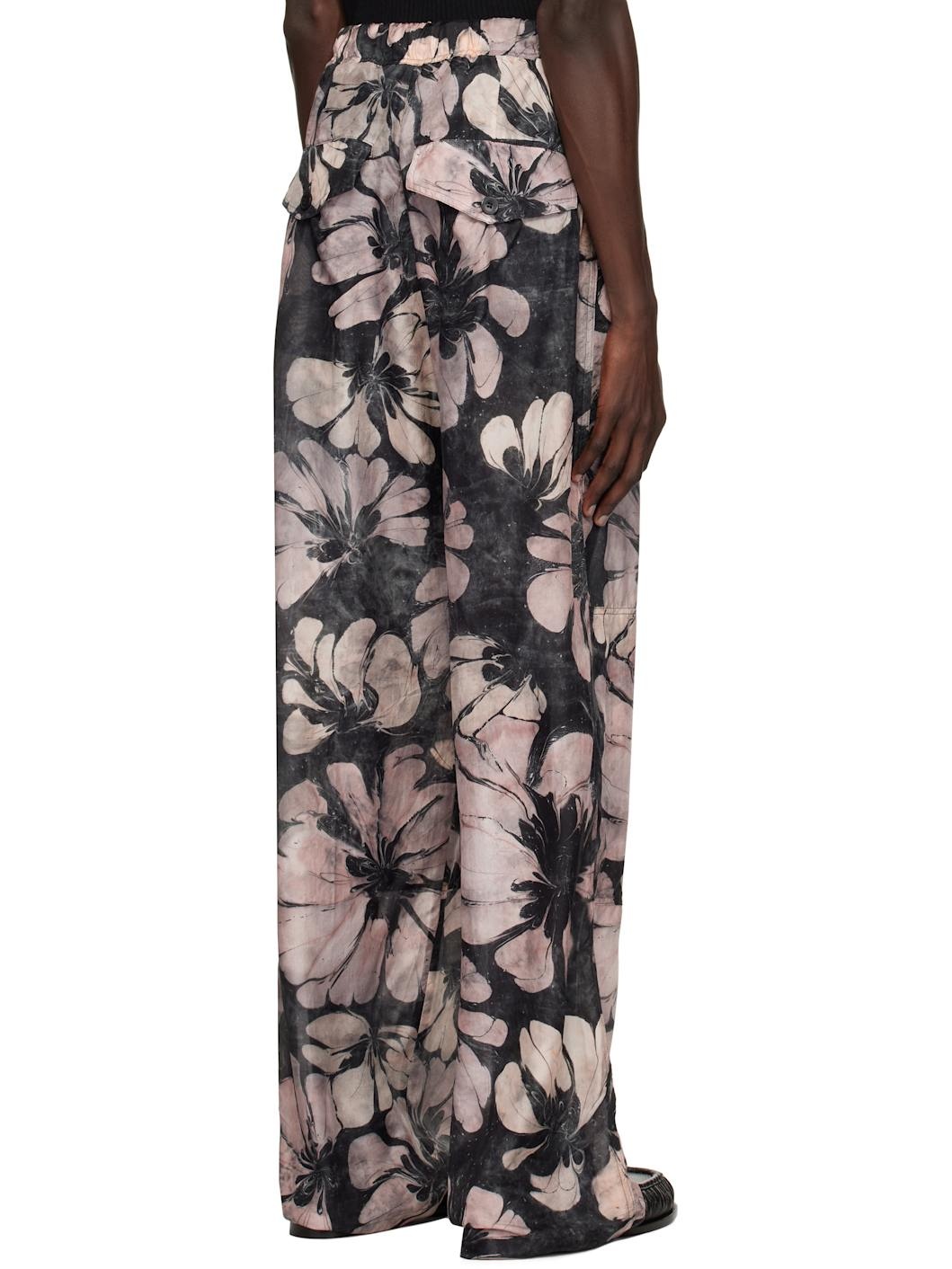 Gray & Pink Silk Drawstring Cargo Pants - 3