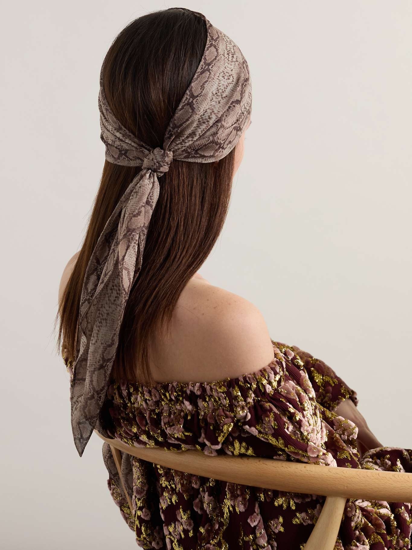 Snake-print silk-chiffon scarf Sand - 2