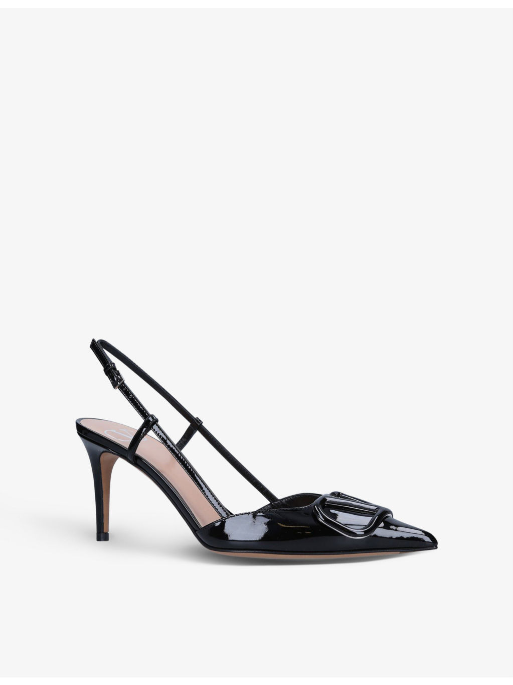 VLogo brand-embossed leather heeled courts - 3