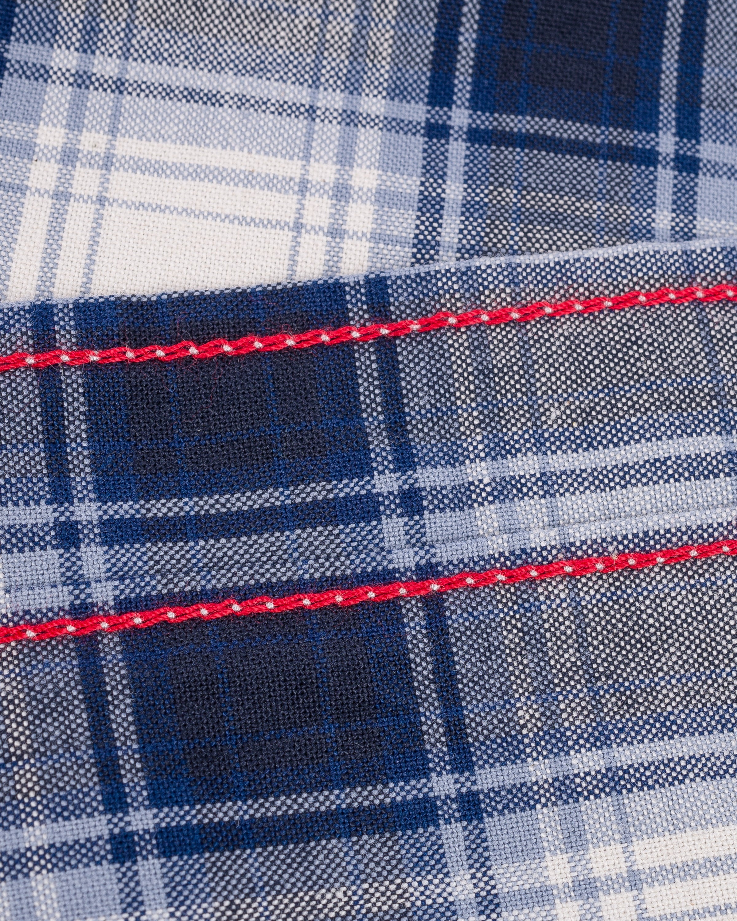 5OZ SELVEDGE SHORT SLEEVED MADRAS CHECK WORK SHIRT - BLUE - 14