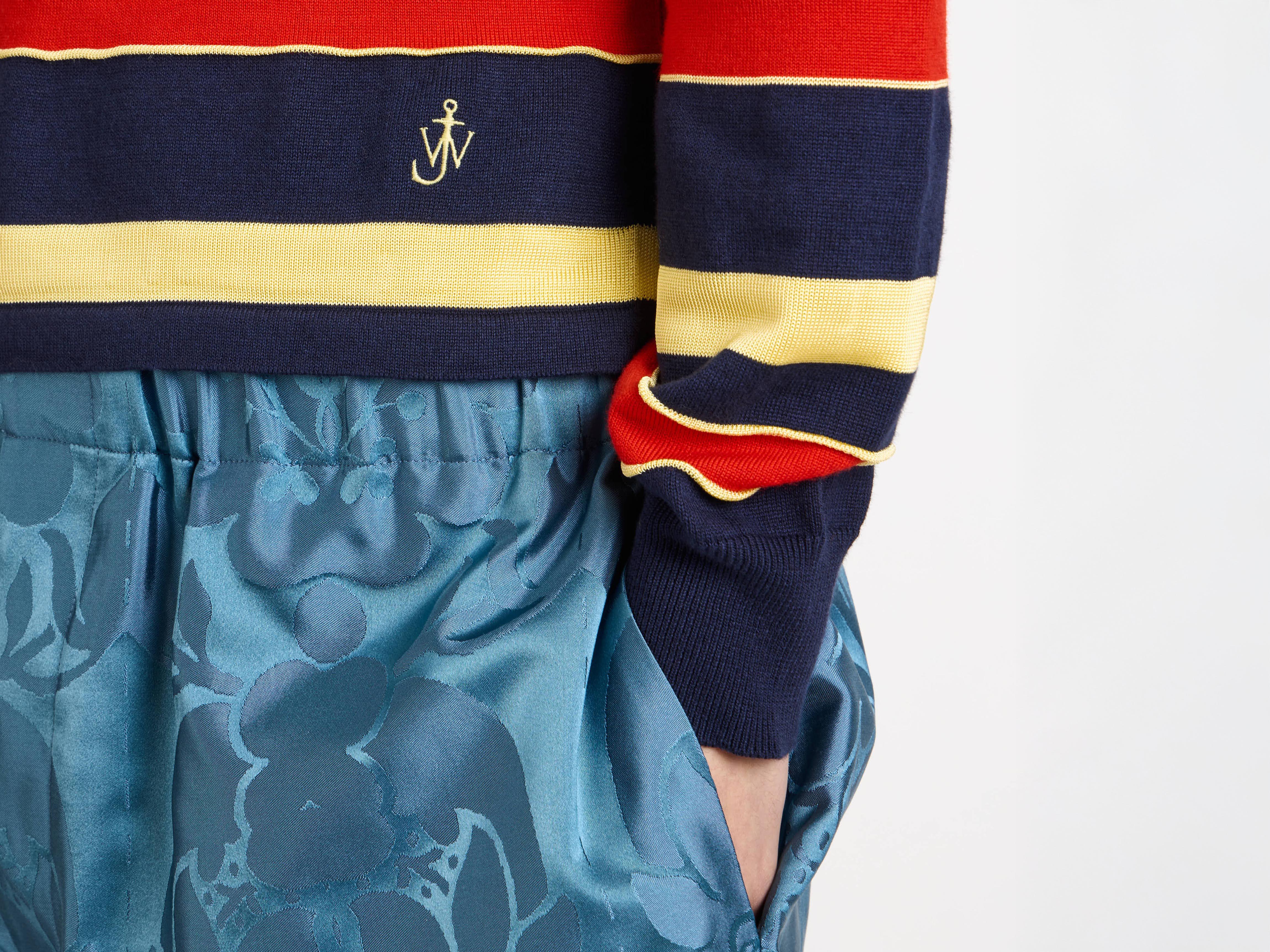 KNITTED STRIPED RUGBY POLO TOP IN NAVY - 8