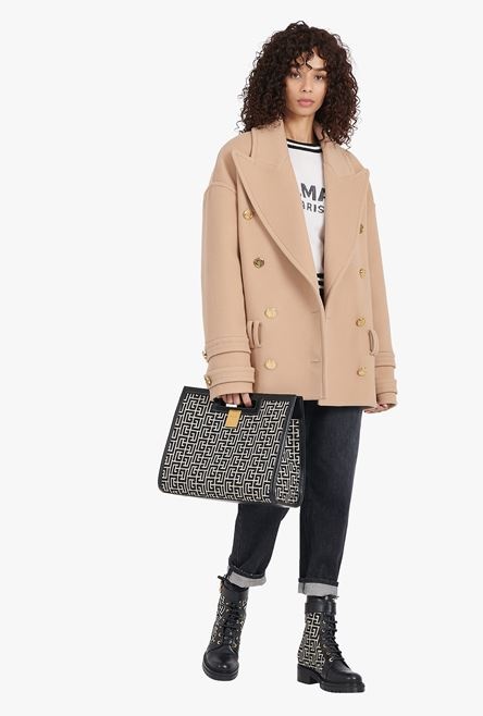 Camel wool and cashmere pea coat with double-breasted gold-tone buttoned fastening - 2