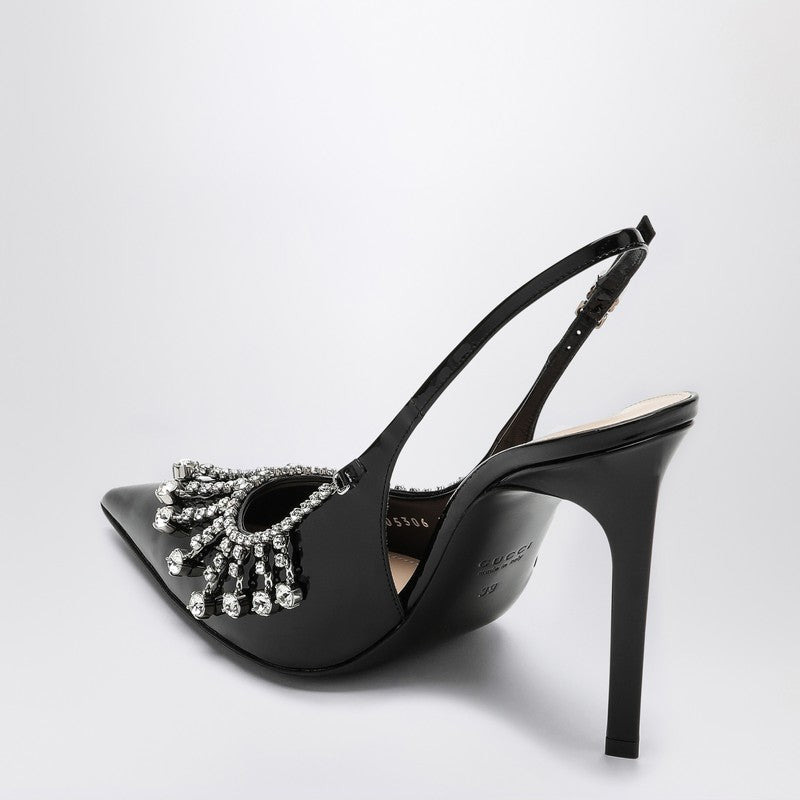 Gucci Black Patent Leather Pump With Crystal Chain Women - 2