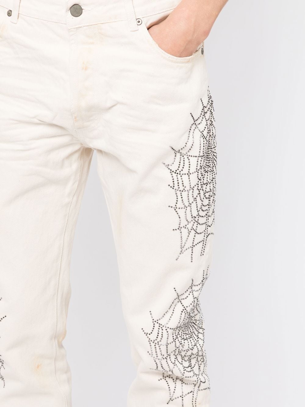 gem embellished slim-cut jeans - 5