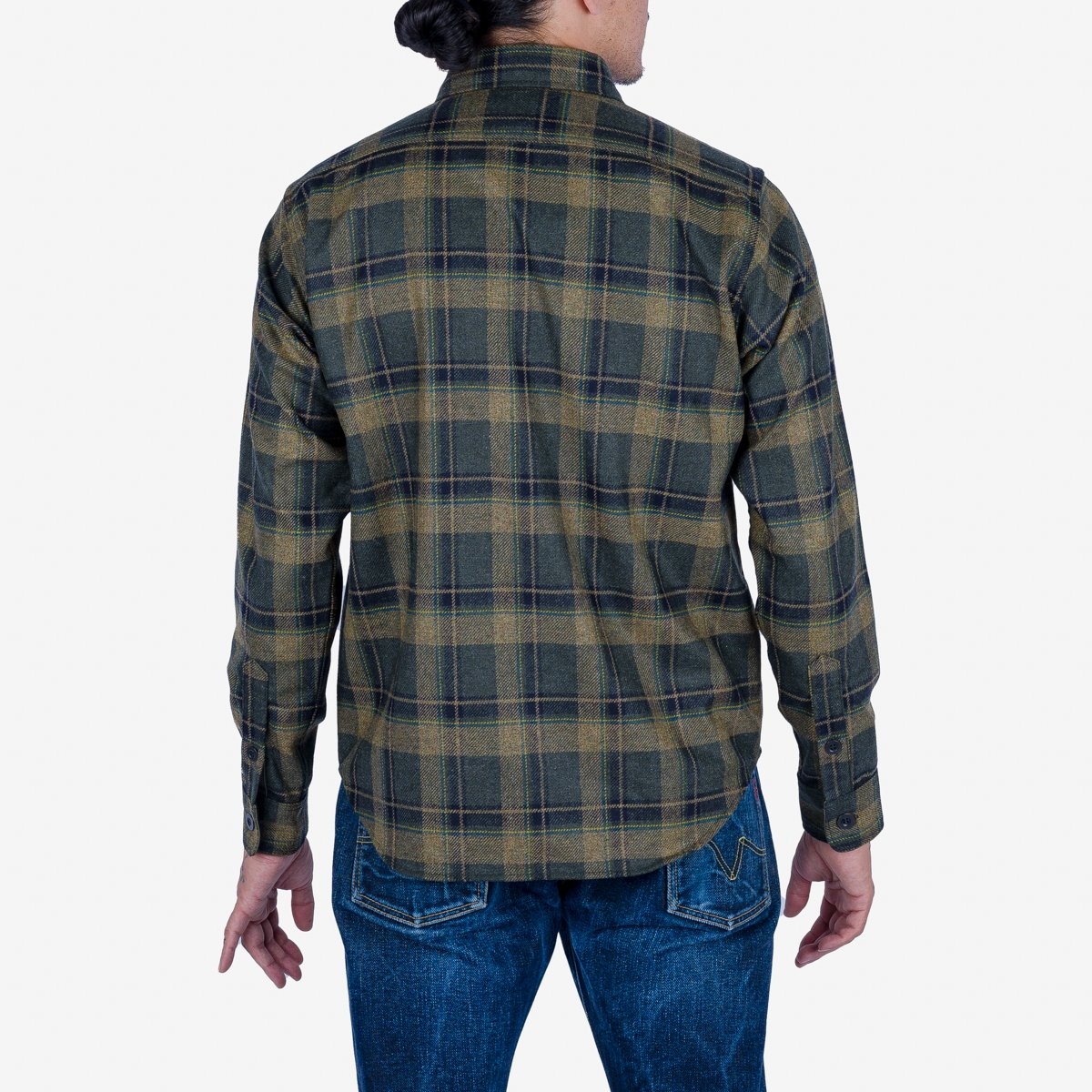 IHDR-434-HHG 14oz Fox Brothers®  Check Flannel CPO Shirt - Rustic Yellow, Hickory & Hunter Green - 3