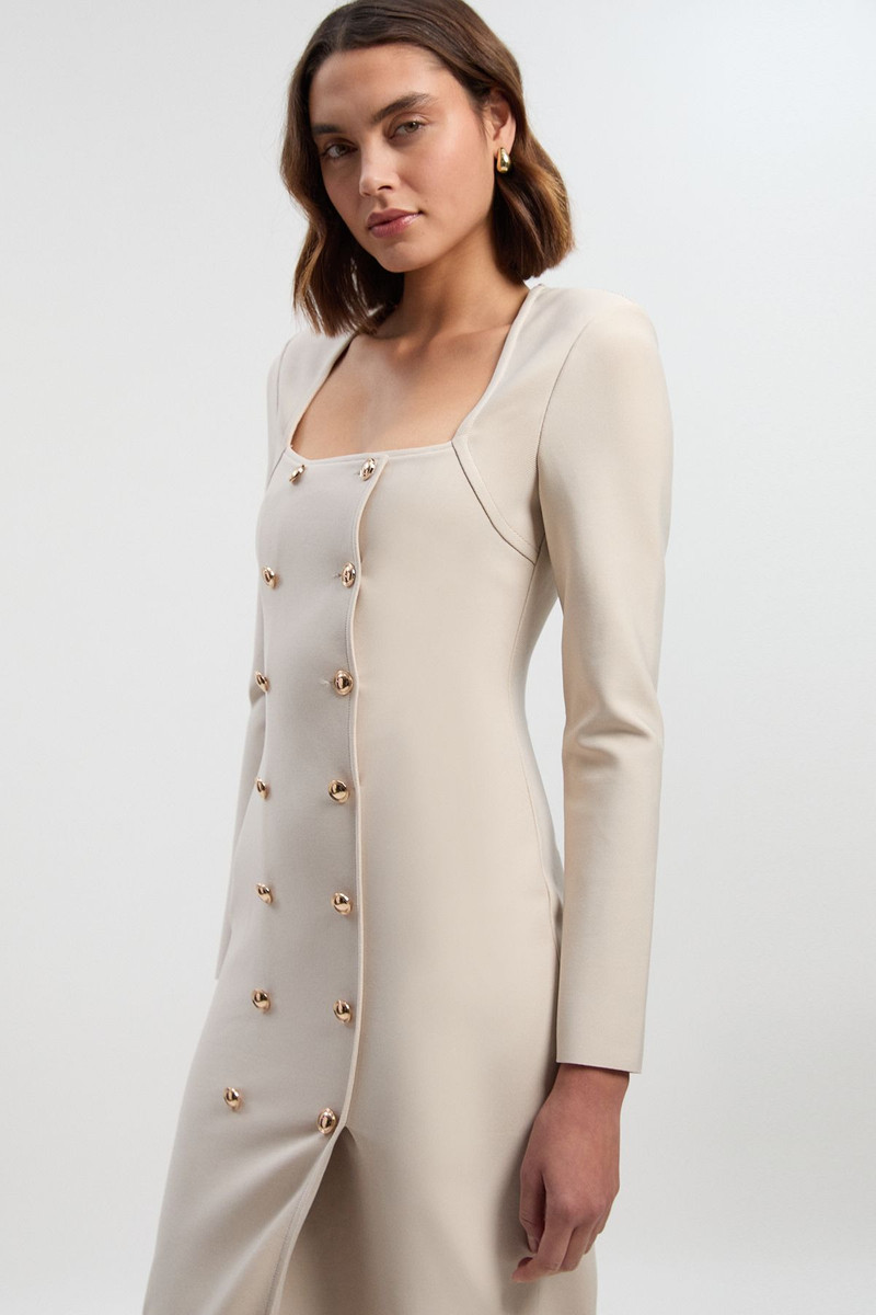 KAREN MILLEN Figure Form Woven Mix Military Button Blazer Knit Midi Dress outlook