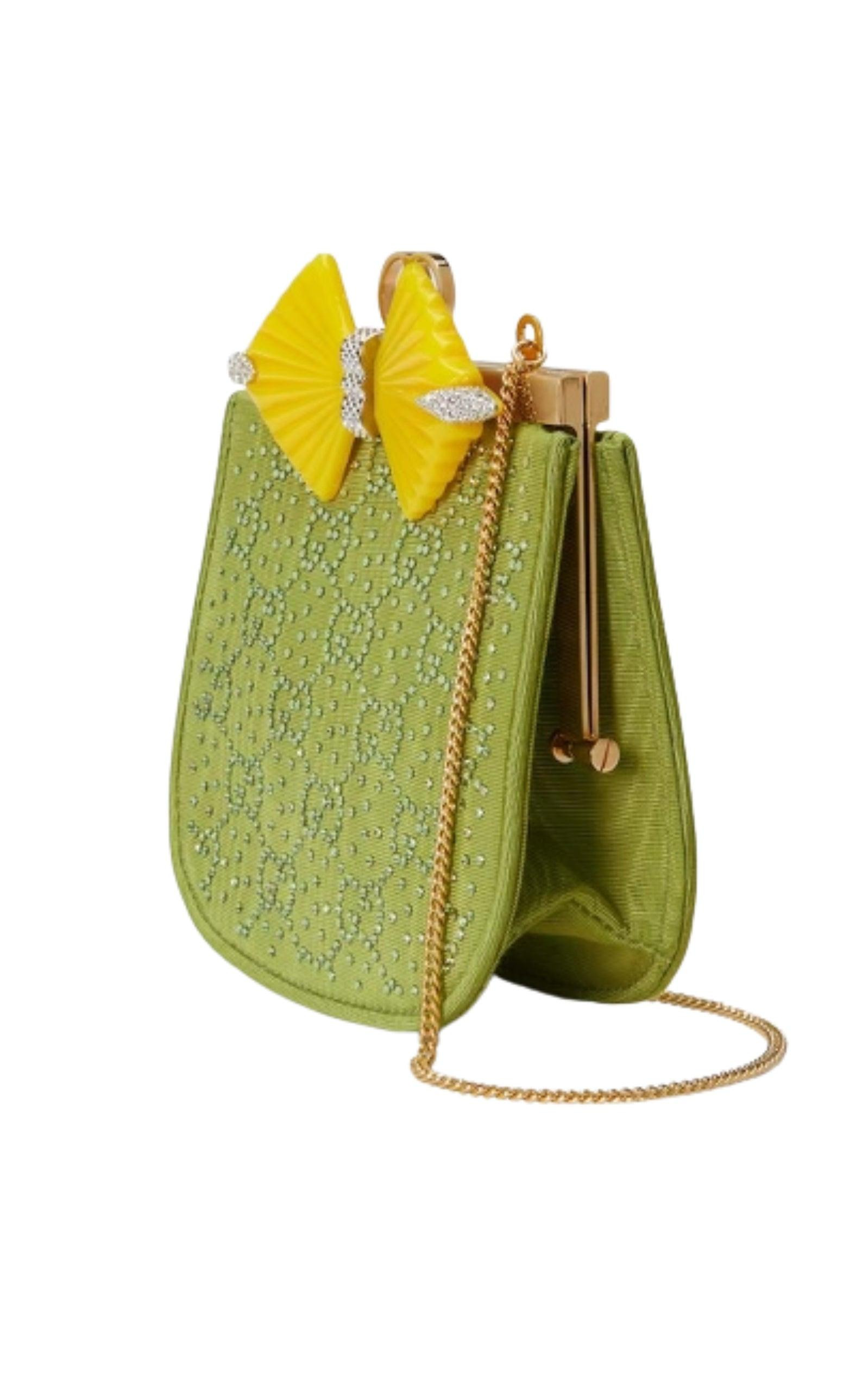 GG Moire Fabric Handbag with Bow and Crystals - 7