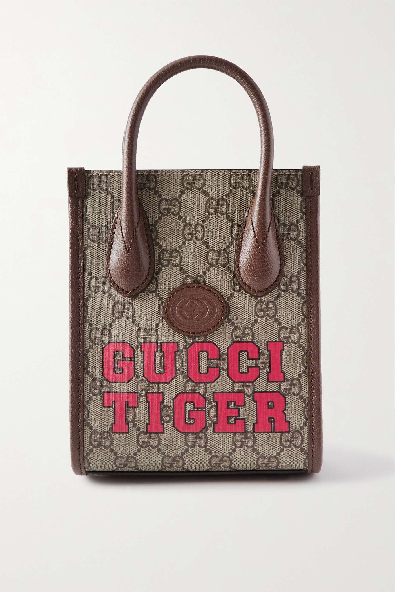 GG Supreme mini leather-trimmed printed coated-canvas tote - 1