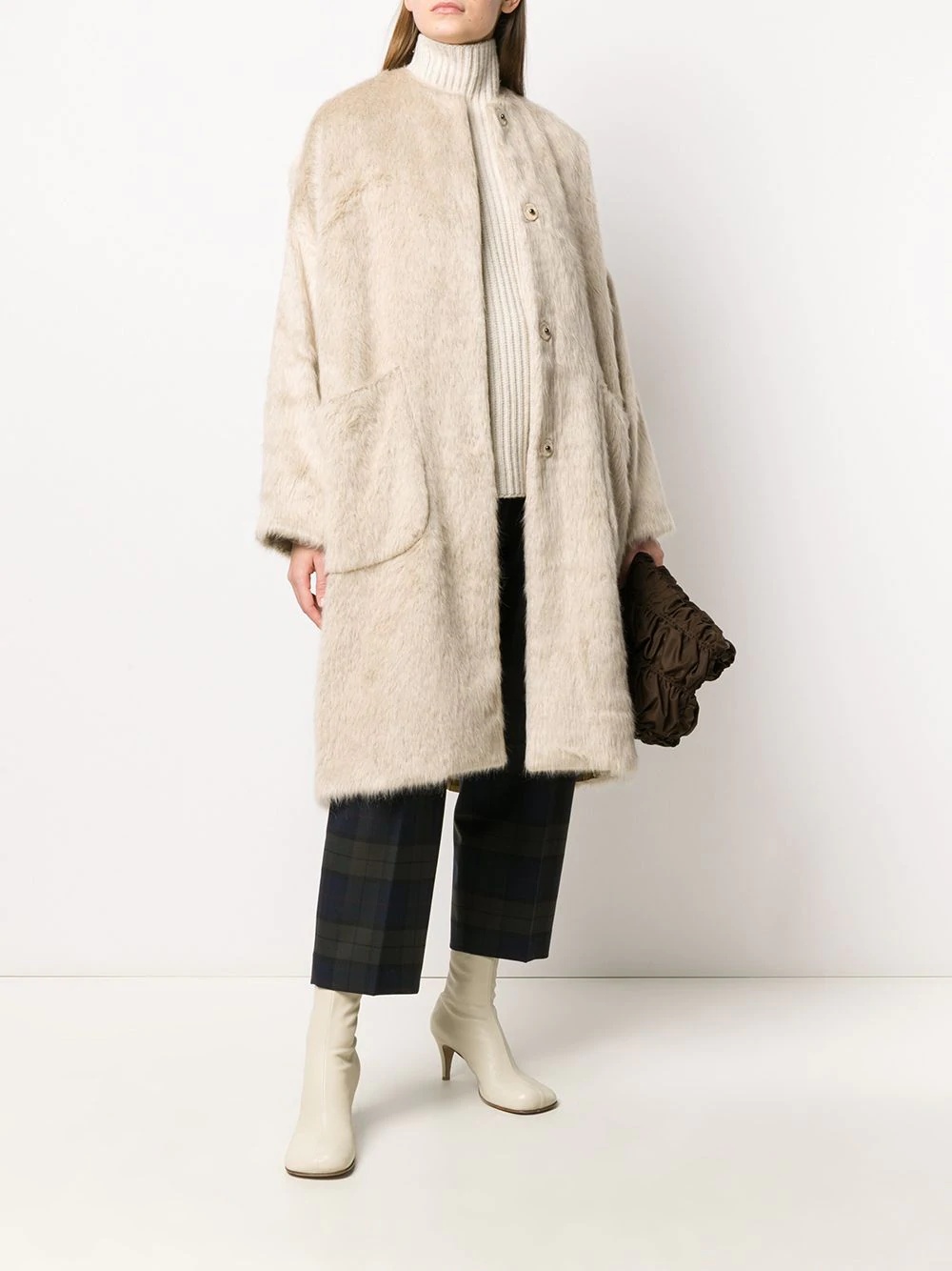 faux-fur mid-length coat - 2