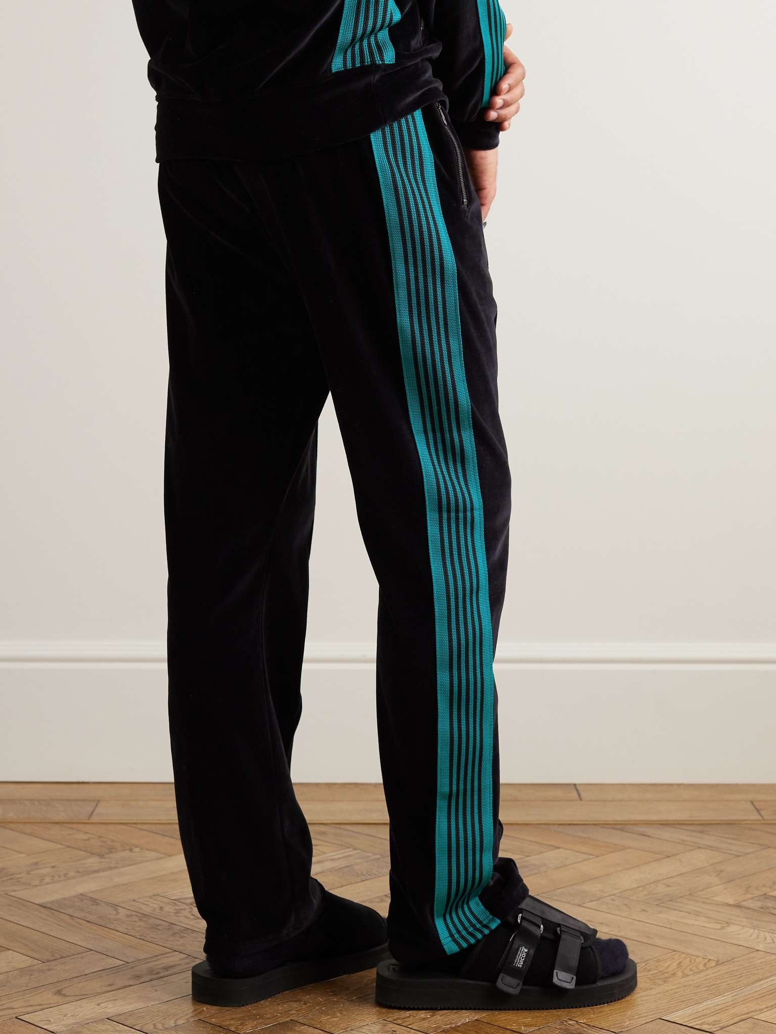 Webbing-Trimmed Logo-Embroidered Cotton-Blend Velour Track Pants - 3