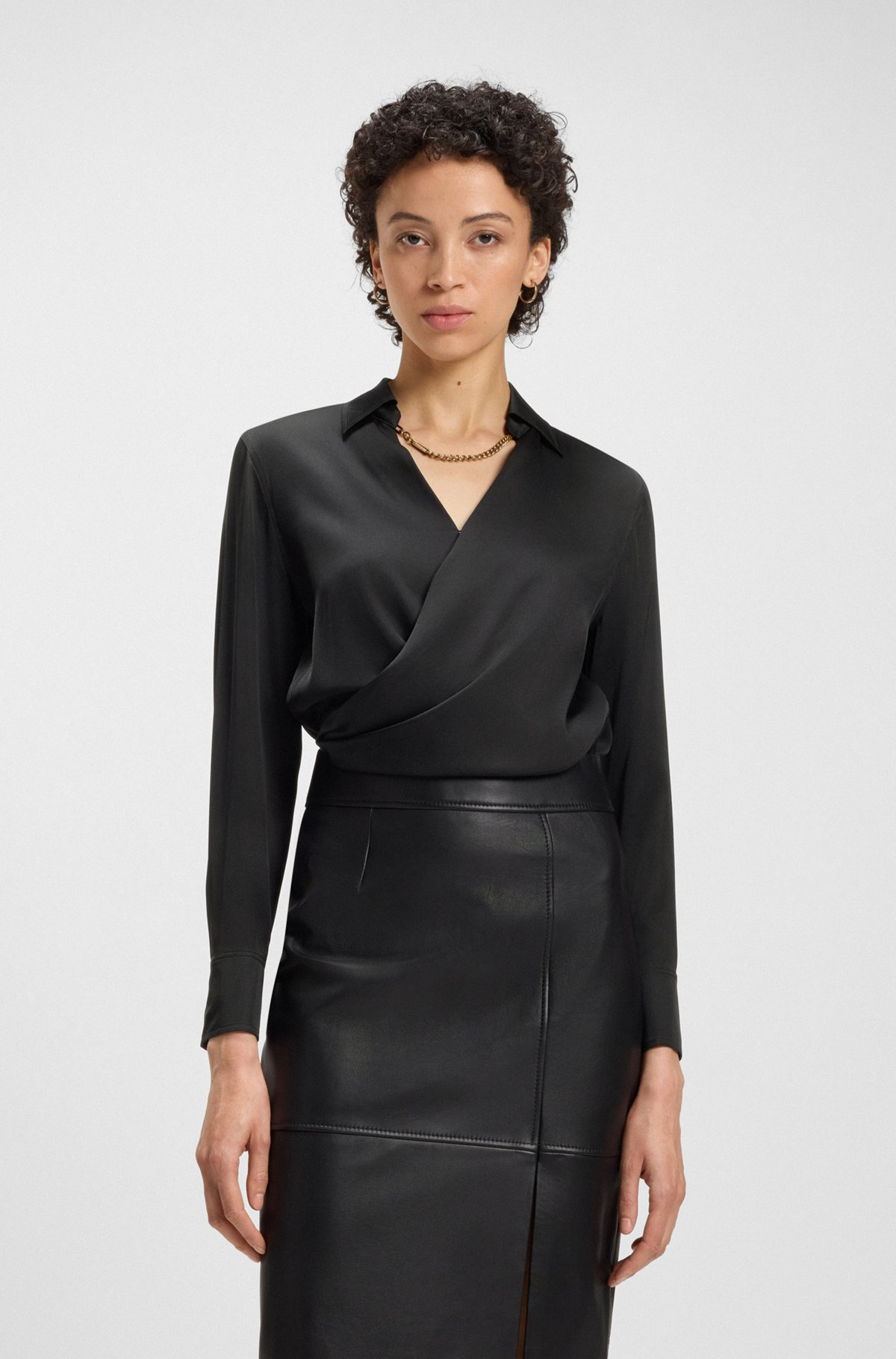 WRAP-FRONT BLOUSE IN STRETCH SILK - 2