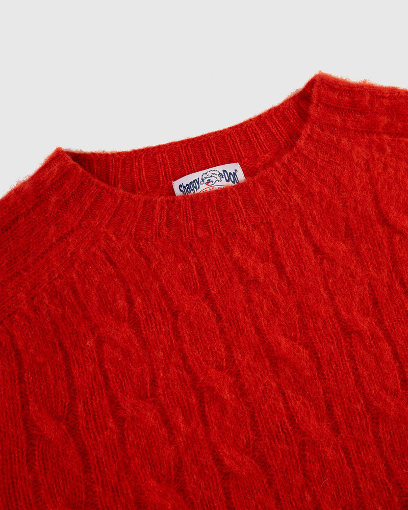 MADE-IN-SCOTLAND RED SHAGGY DOG CABLEKNIT SWEATER - CLASSIC FIT 3