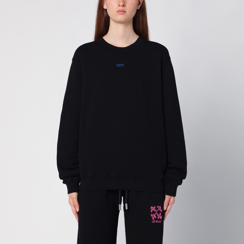 Black cotton sweatshirt with logo embroidery - 1