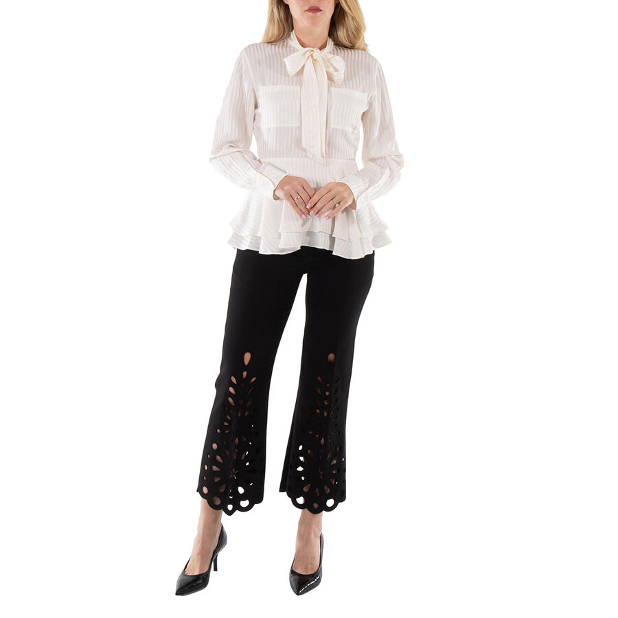 Burberry Ladies Black Isabelle Eyelet Hem Wool Trousers - 6