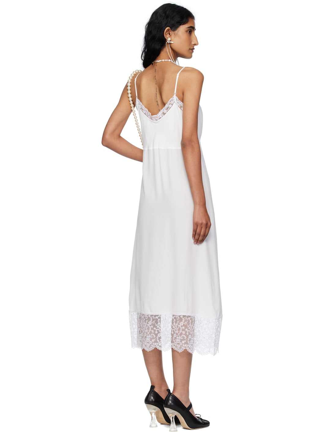 Off-White Deep Lace Trim Slip Midi Dress - 3