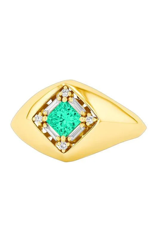 Emerald Diamond Signet Ring - 1