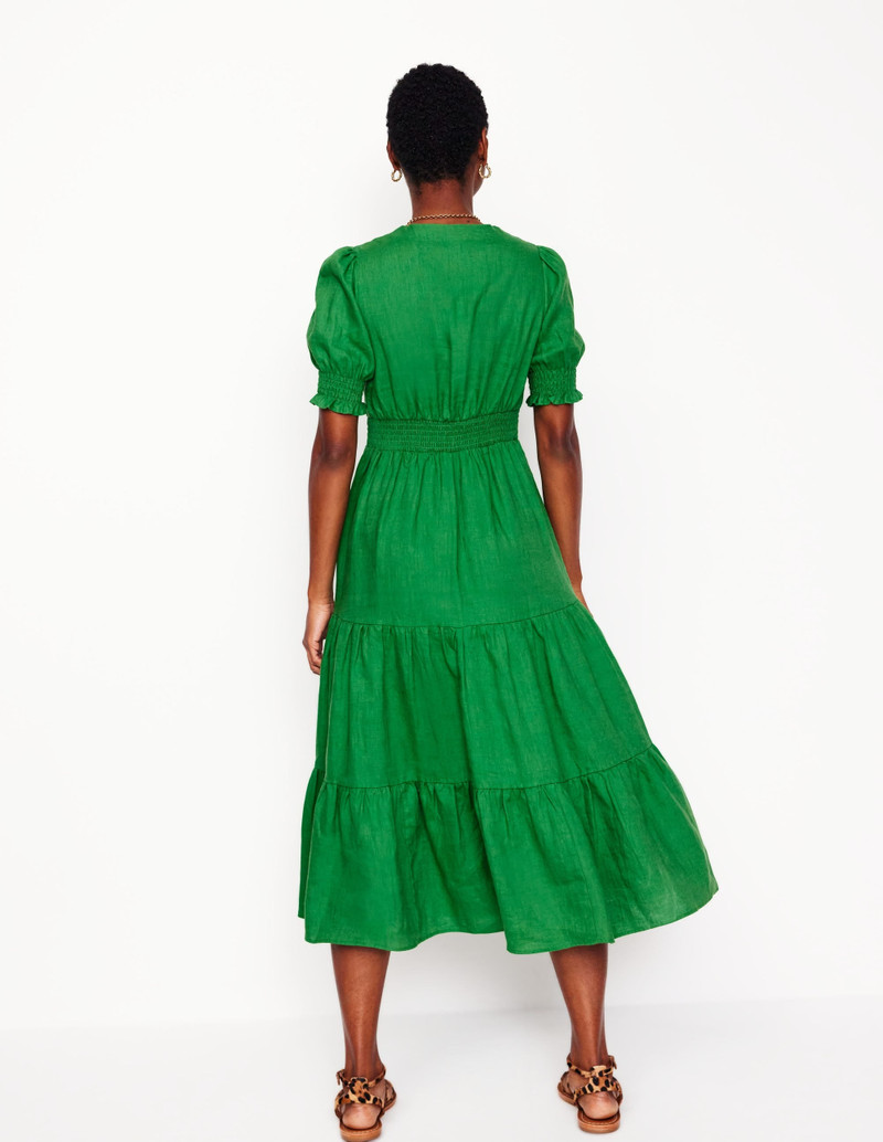 Anna Linen Tiered Midi Dress-Paradise Green 5