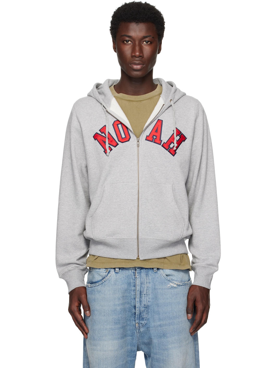 Gray Arch Appliqué Zip-Up Hoodie - 1