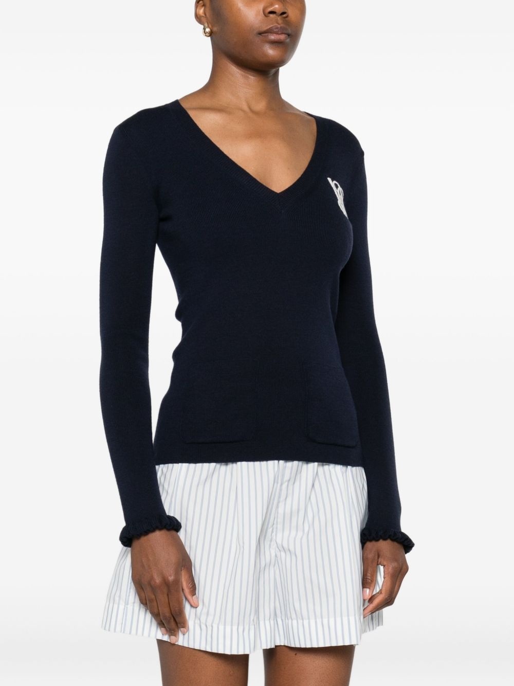 ruffled V-neck wool sweater - 3