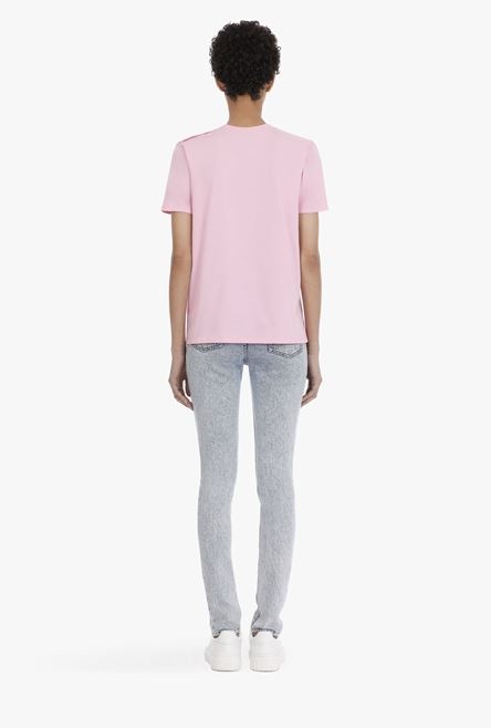 Pink cotton T-shirt with flocked white Balmain logo - 3